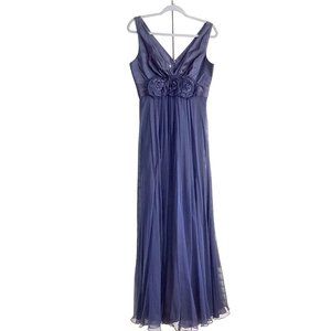 Teri Jon Silk Navy Silver Sleeveless Gown Dress Formal 6 Mother of the Groom